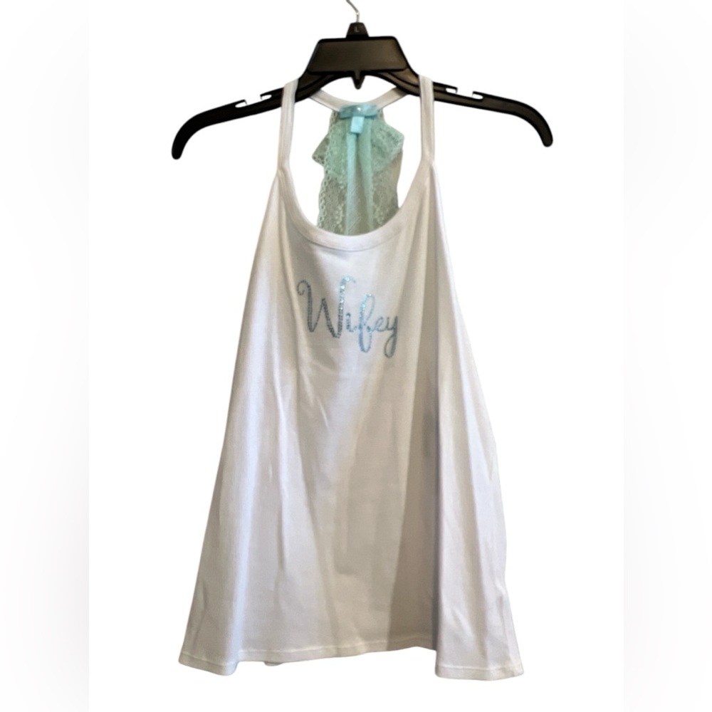 Blue by Betsey Johnson Bridal Graphic Embellished “Wifey” On The Front Tank Top